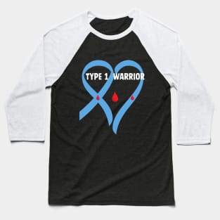 Blue Ribbon Type 1 Diabetic Warrior Baseball T-Shirt